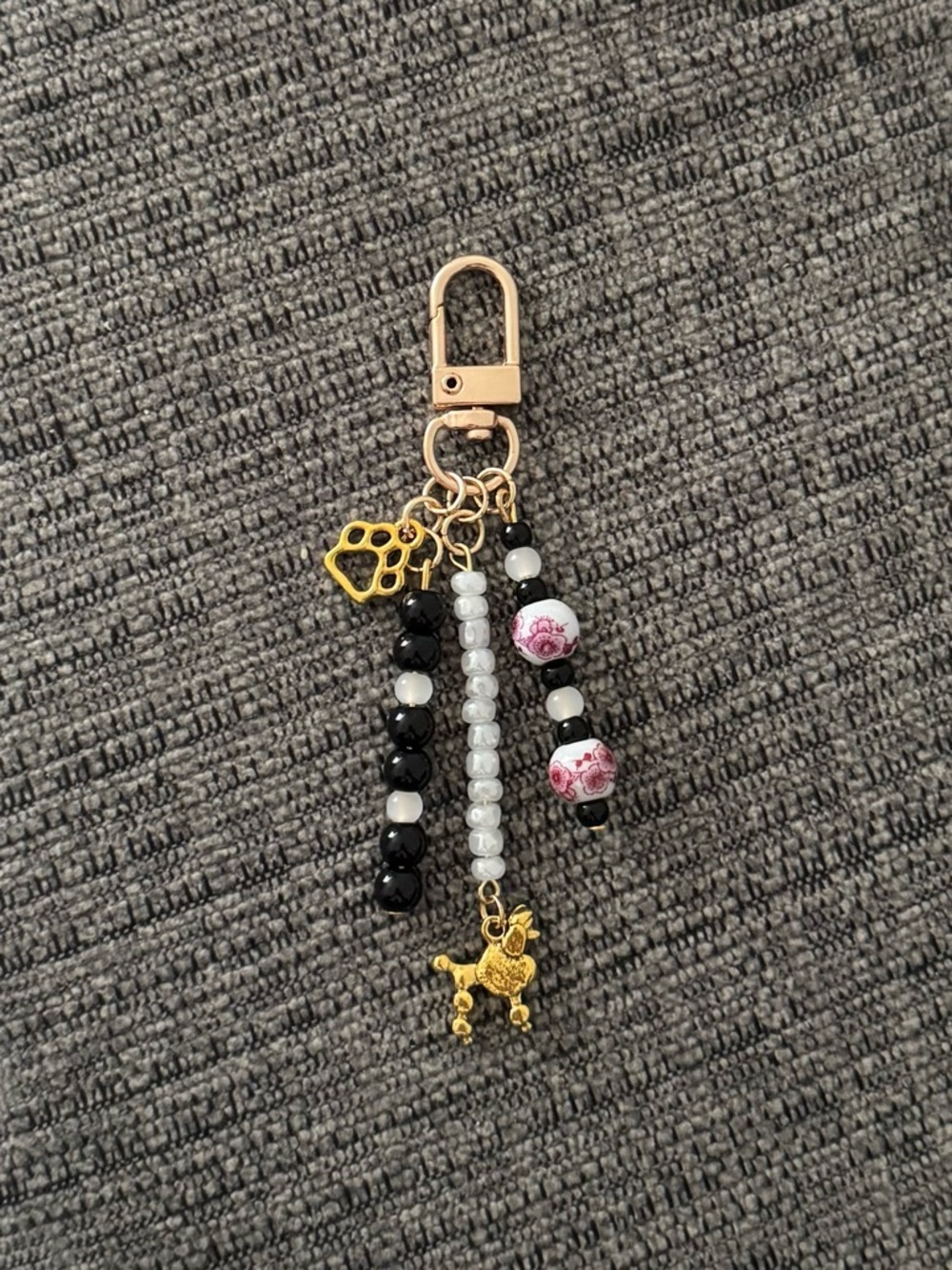 Poodle Handmade Beaded Bag Charm Keychain with Pink Floral Detail - Picture 4 of 5